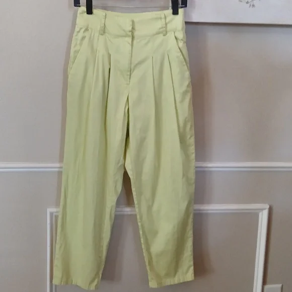 Lime High Waisted Cotton Pleated Pants By Forever 21. Size S - Picture 6 of 17